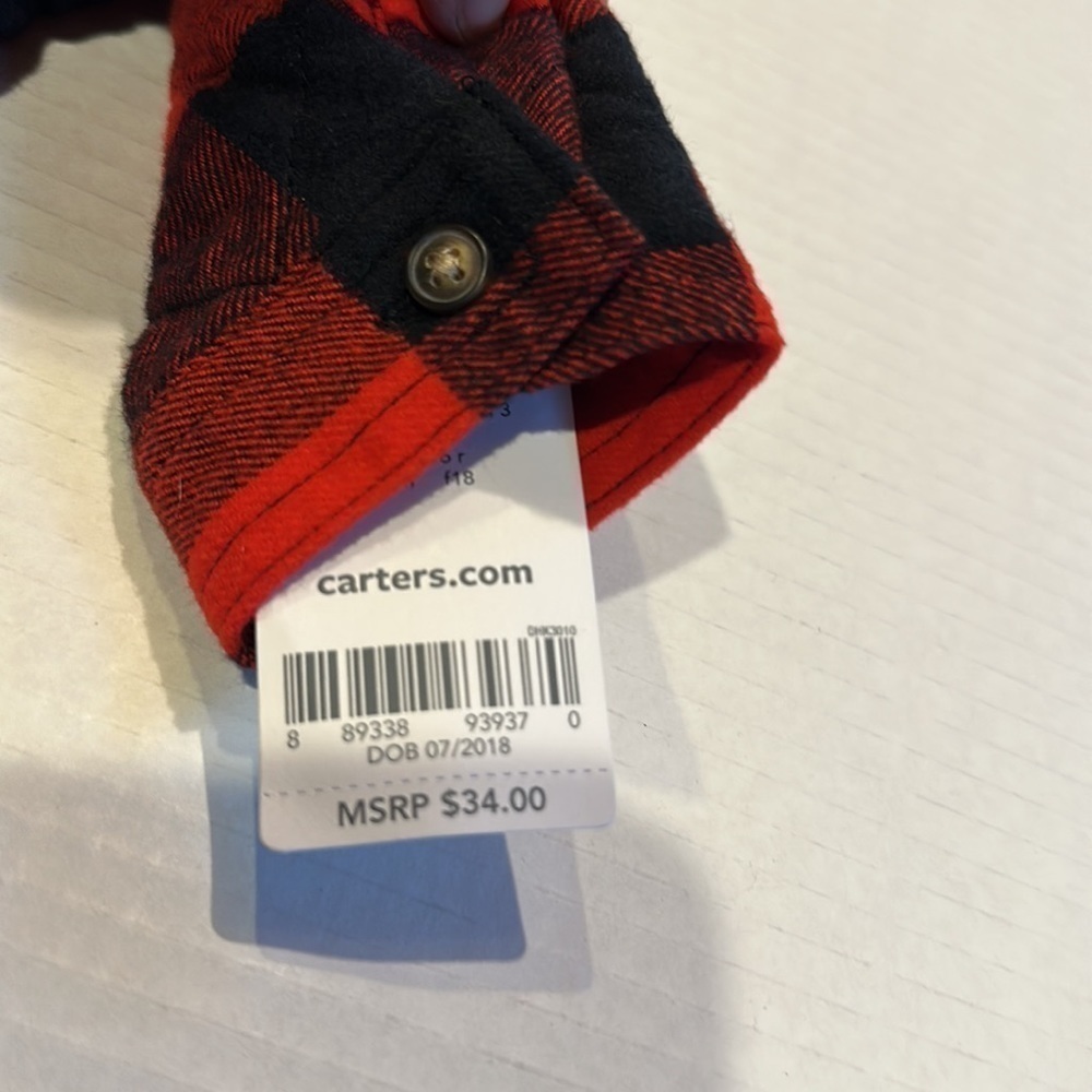 NWT Carter’s cozy long sleeve button up flannel black red shirt 6 months - Picture 4 of 5